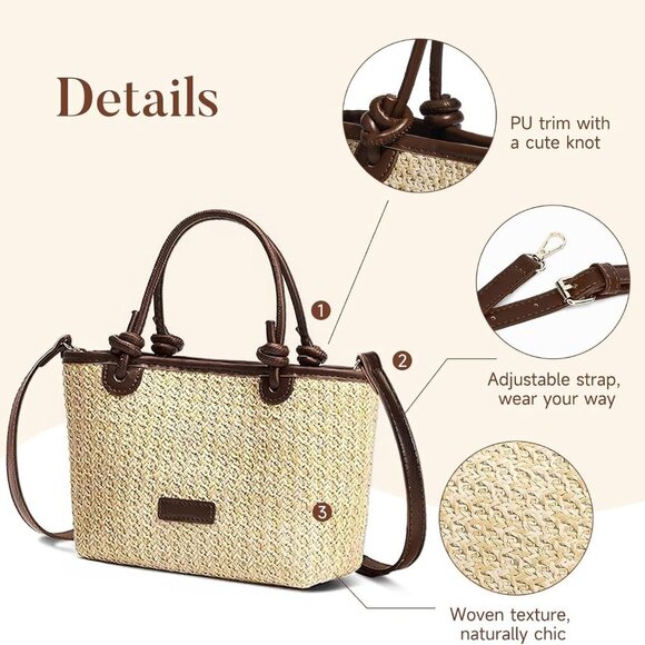 Straw Crossbody Bag Womens Small Woven Summer Purse Handheld Beach Accessory - Picture 4 of 7